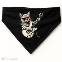 Rock Cat Playing Guitar Rock Kitty Funny Guitar Cat USA-Made Doggie Bandana thumb 0