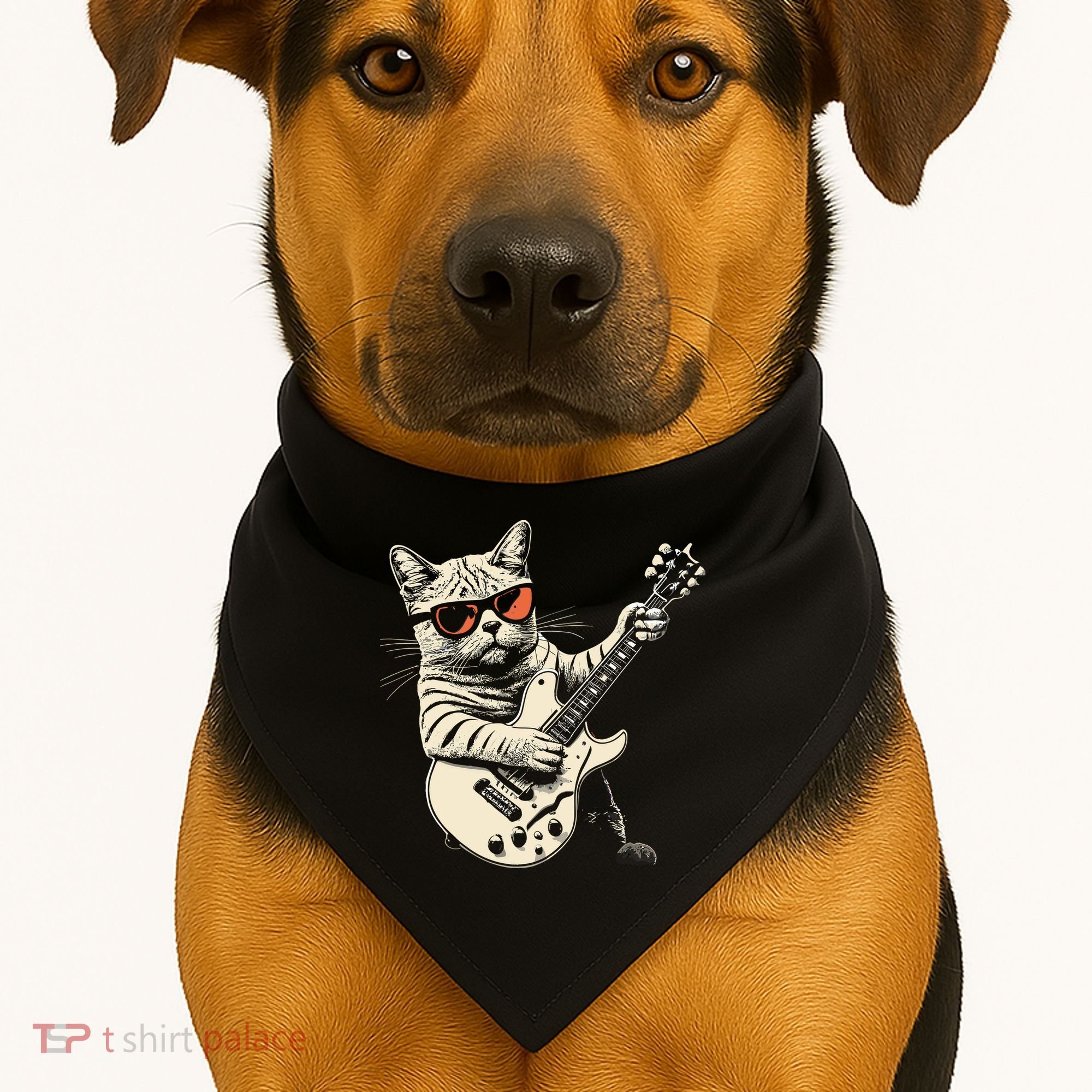 Rock Cat Playing Guitar Rock Kitty Funny Guitar Cat USA-Made Doggie Bandana