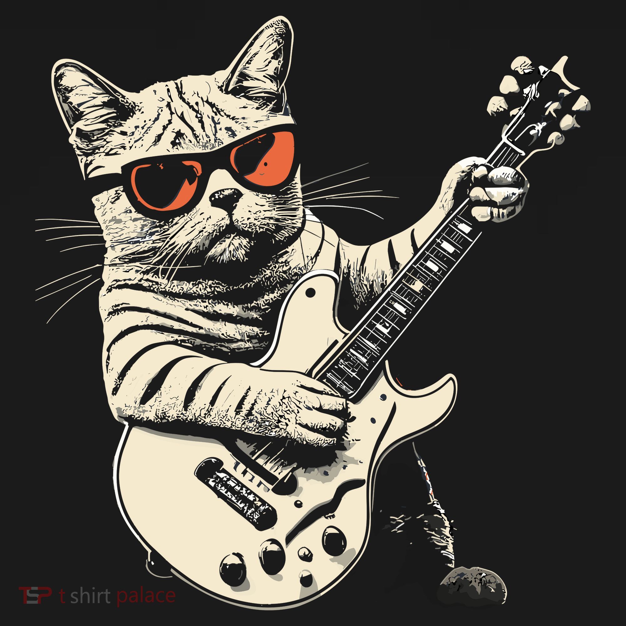 Rock Cat Playing Guitar Rock Kitty Funny Guitar Cat USA-Made Doggie Bandana