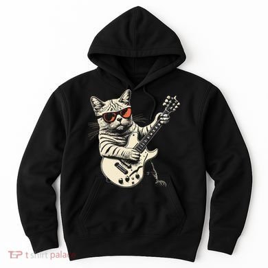Rock Cat Playing Guitar Rock Kitty Funny Guitar Cat Hoodie