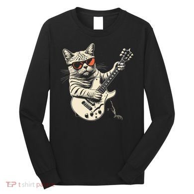 Rock Cat Playing Guitar Rock Kitty Funny Guitar Cat Long Sleeve Shirt