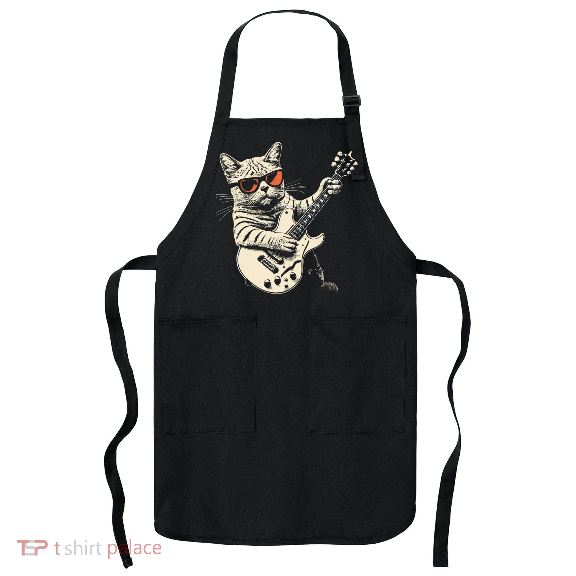 Rock Cat Playing Guitar Rock Kitty Funny Guitar Cat Apron