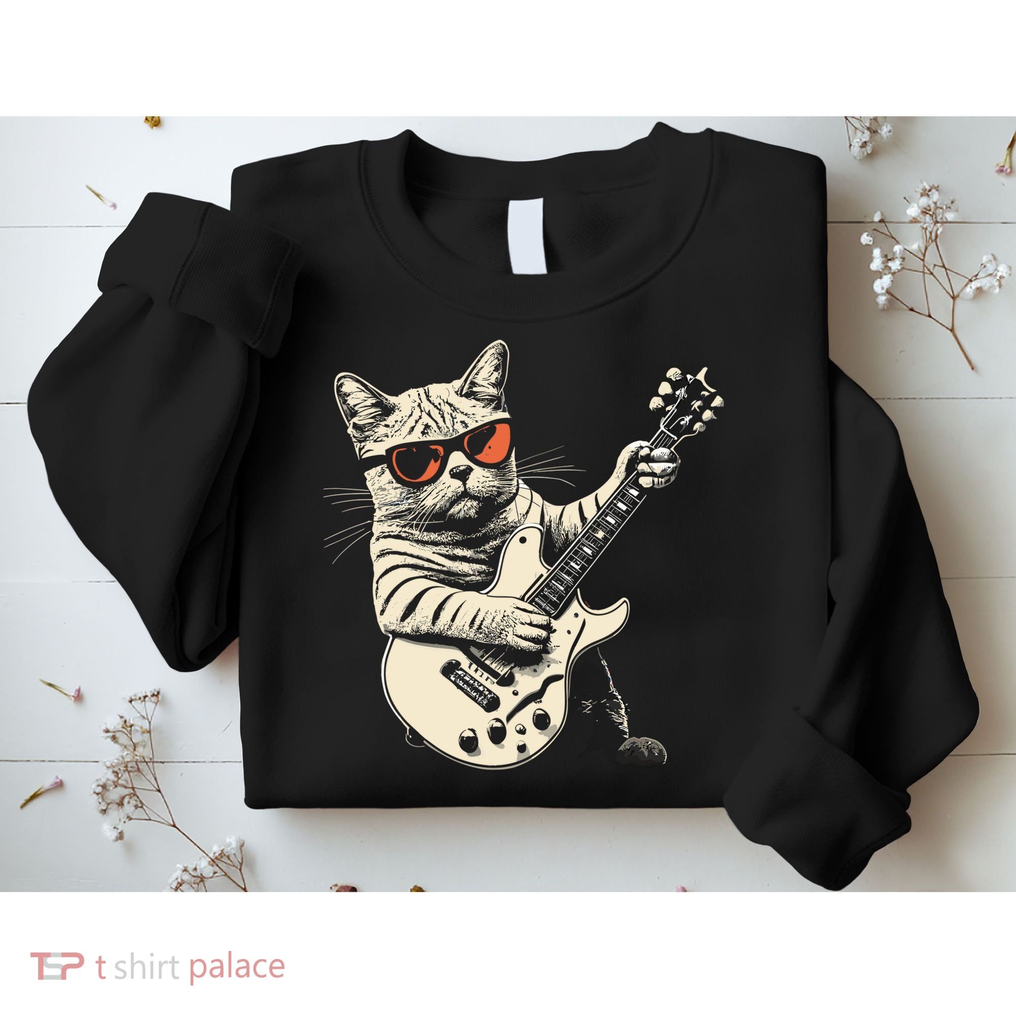 Rock Cat Playing Guitar Rock Kitty Funny Guitar Cat Sweatshirt