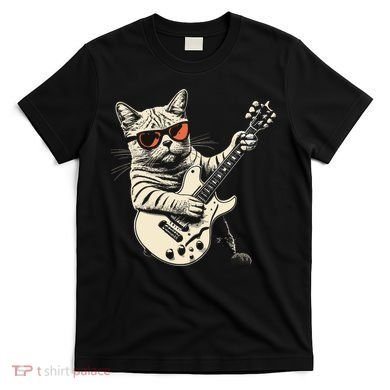 Rock Cat Playing Guitar Rock Kitty Funny Guitar Cat T-Shirt