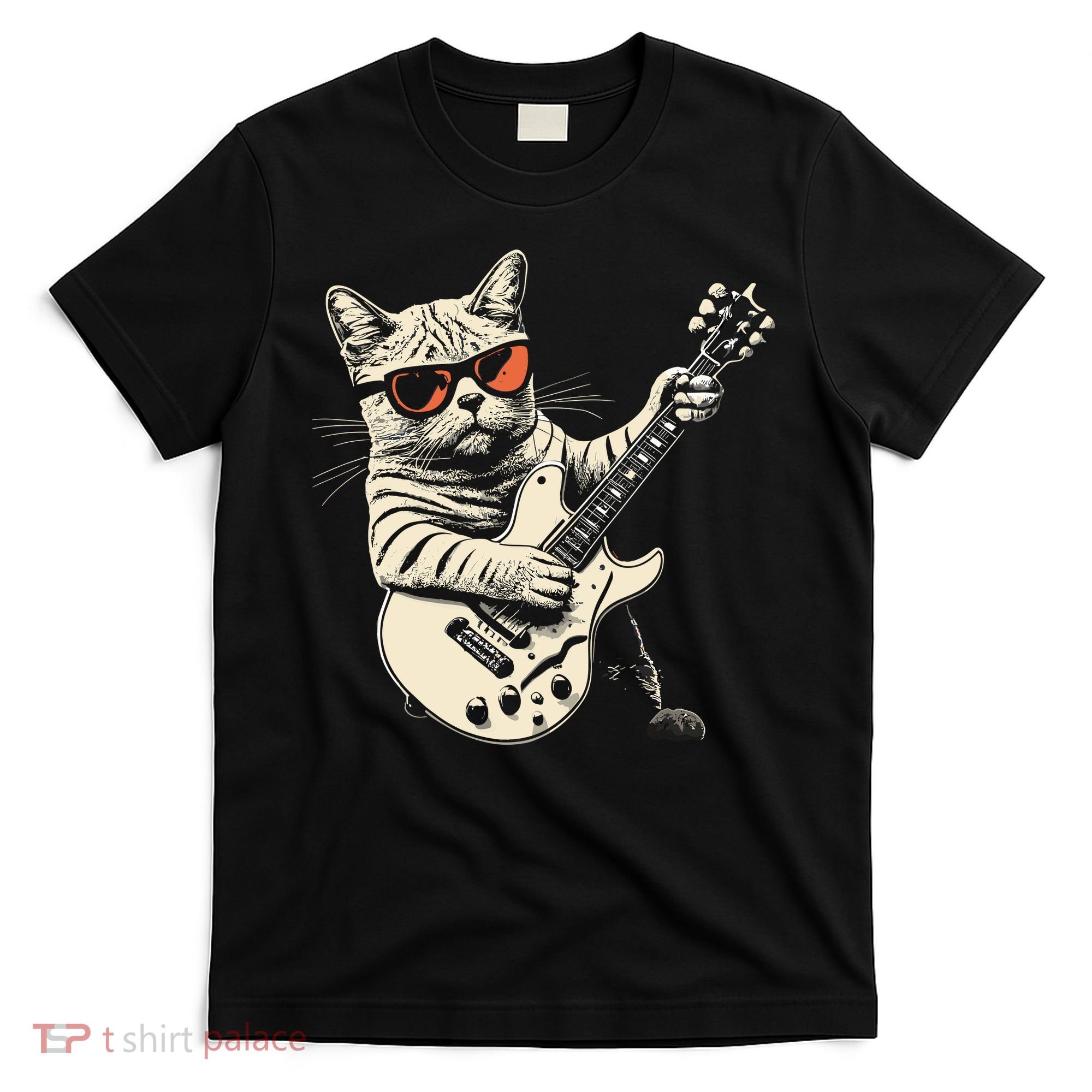 Rock Cat Playing Guitar Rock Kitty Funny Guitar Cat T-Shirt