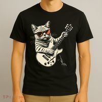 Rock Cat Playing Guitar Rock Kitty Funny Guitar Cat T-Shirt thumb 3