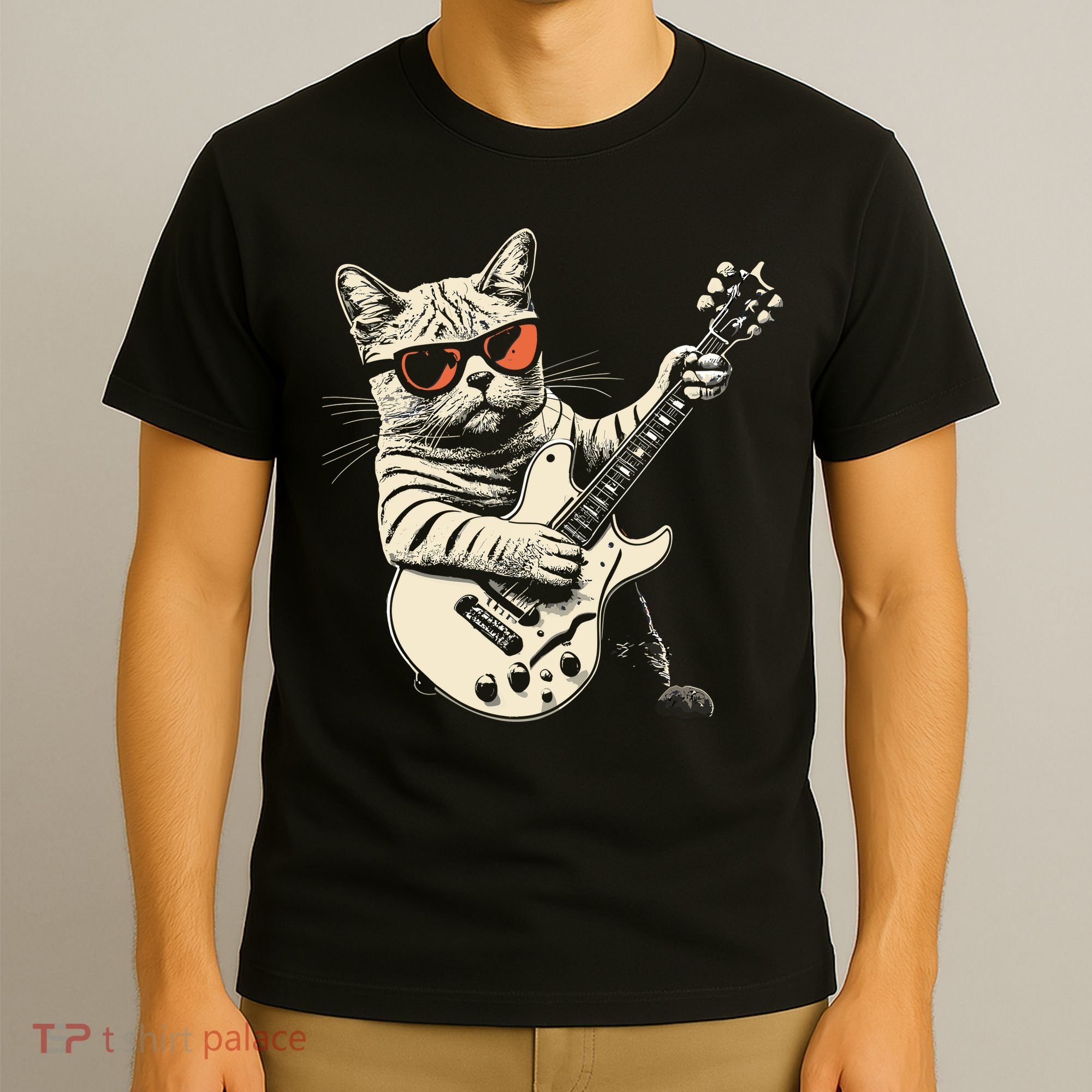 Rock Cat Playing Guitar Rock Kitty Funny Guitar Cat T-Shirt
