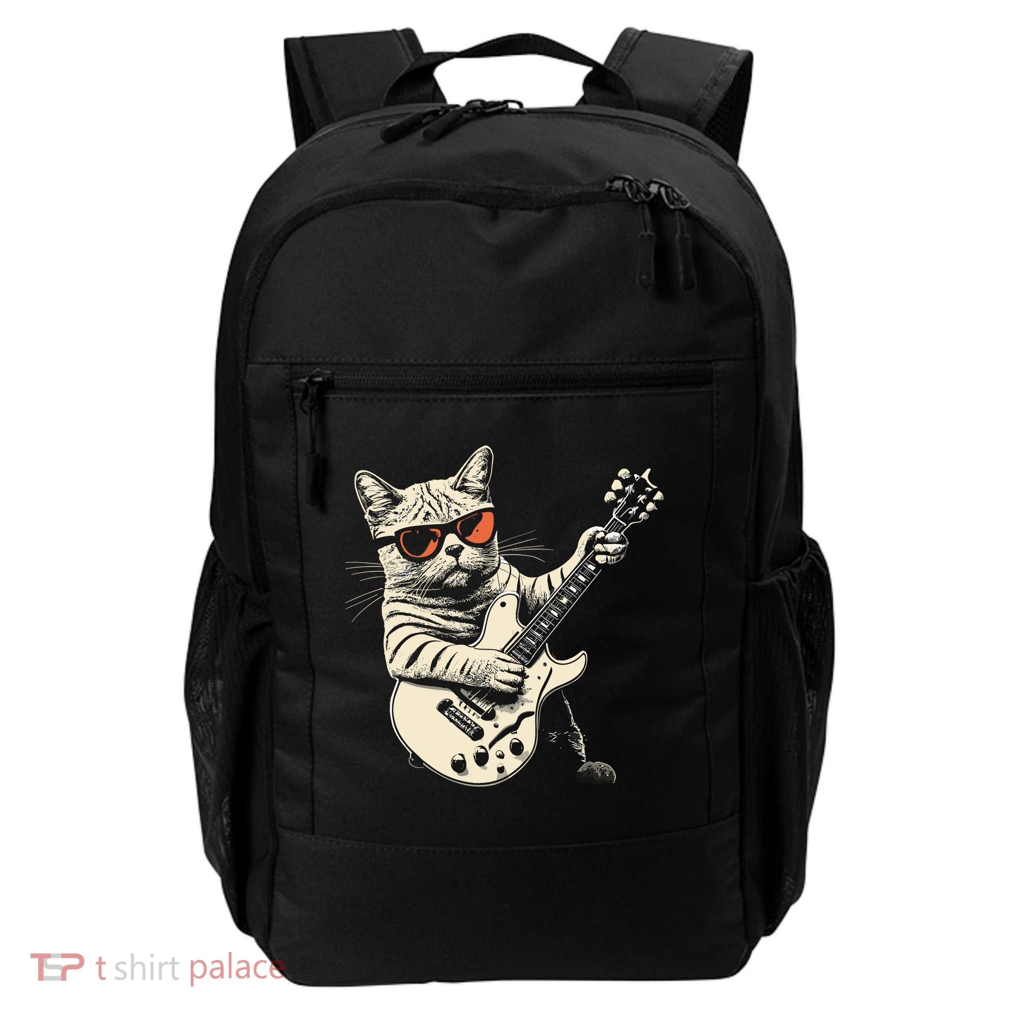 Rock Cat Playing Guitar Rock Kitty Funny Guitar Cat Backpack