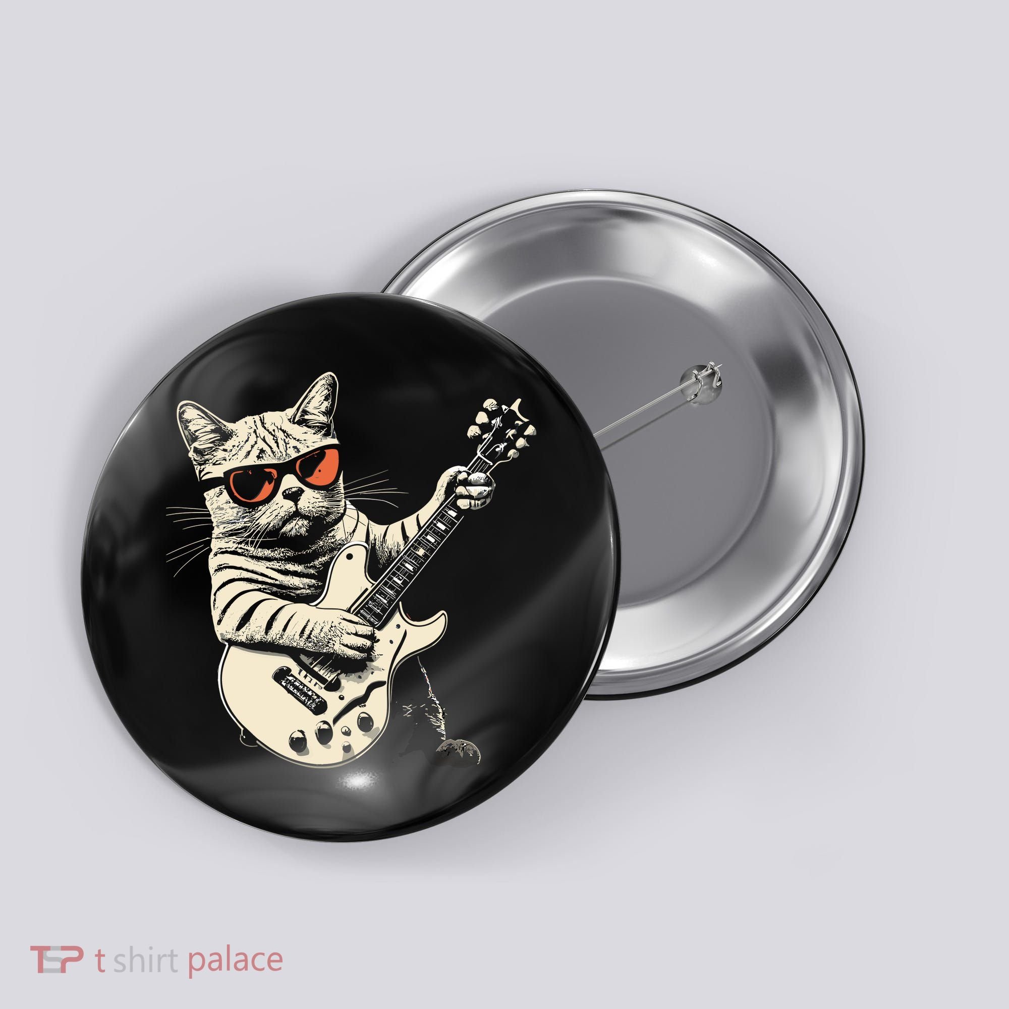 Rock Cat Playing Guitar Rock Kitty Funny Guitar Cat Button