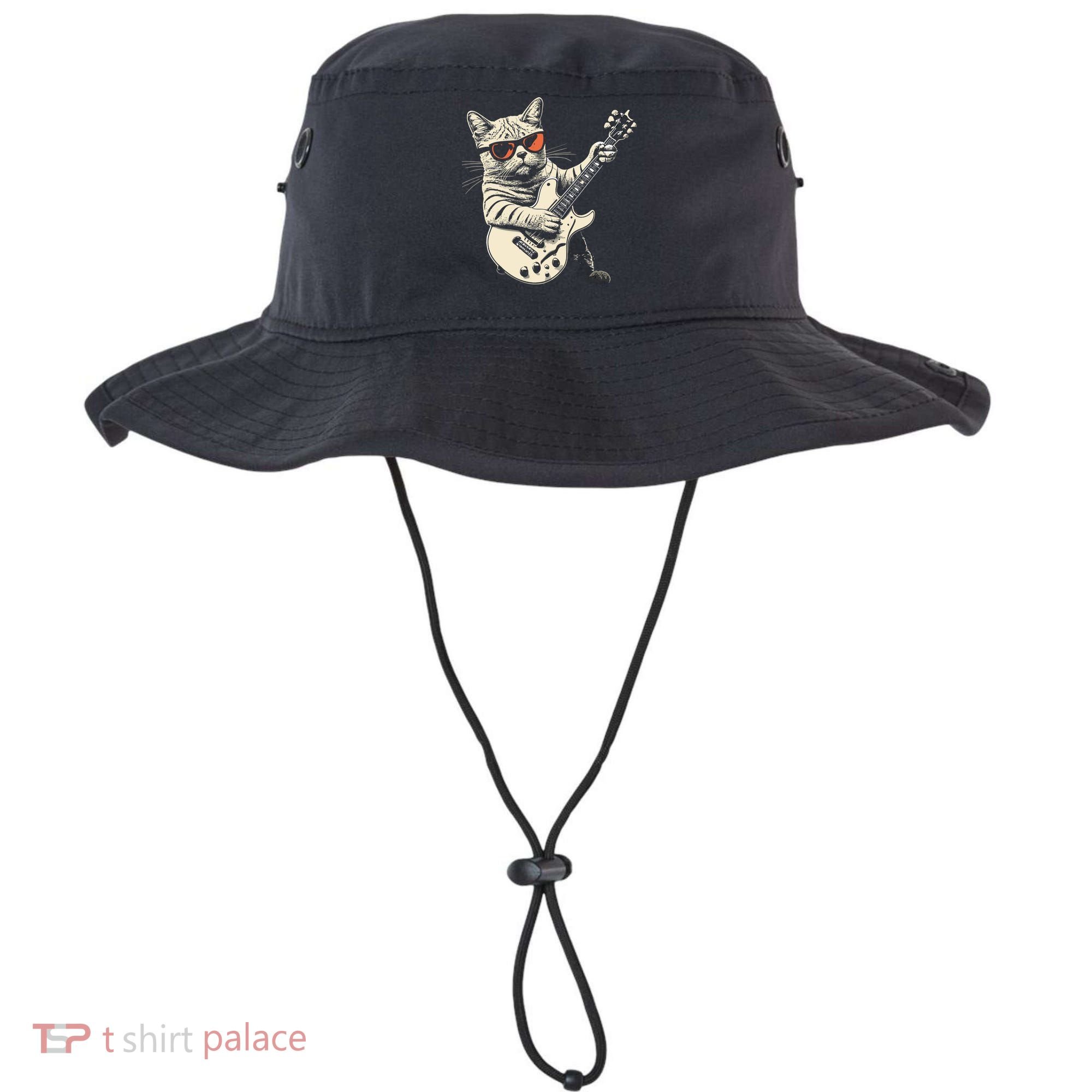 Rock Cat Playing Guitar Rock Kitty Funny Guitar Cat Bucket Hat