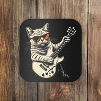 Rock Cat Playing Guitar Rock Kitty Funny Guitar Cat Coaster thumb 0