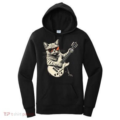 Rock Cat Playing Guitar Rock Kitty Funny Guitar Cat Women's Hoodie
