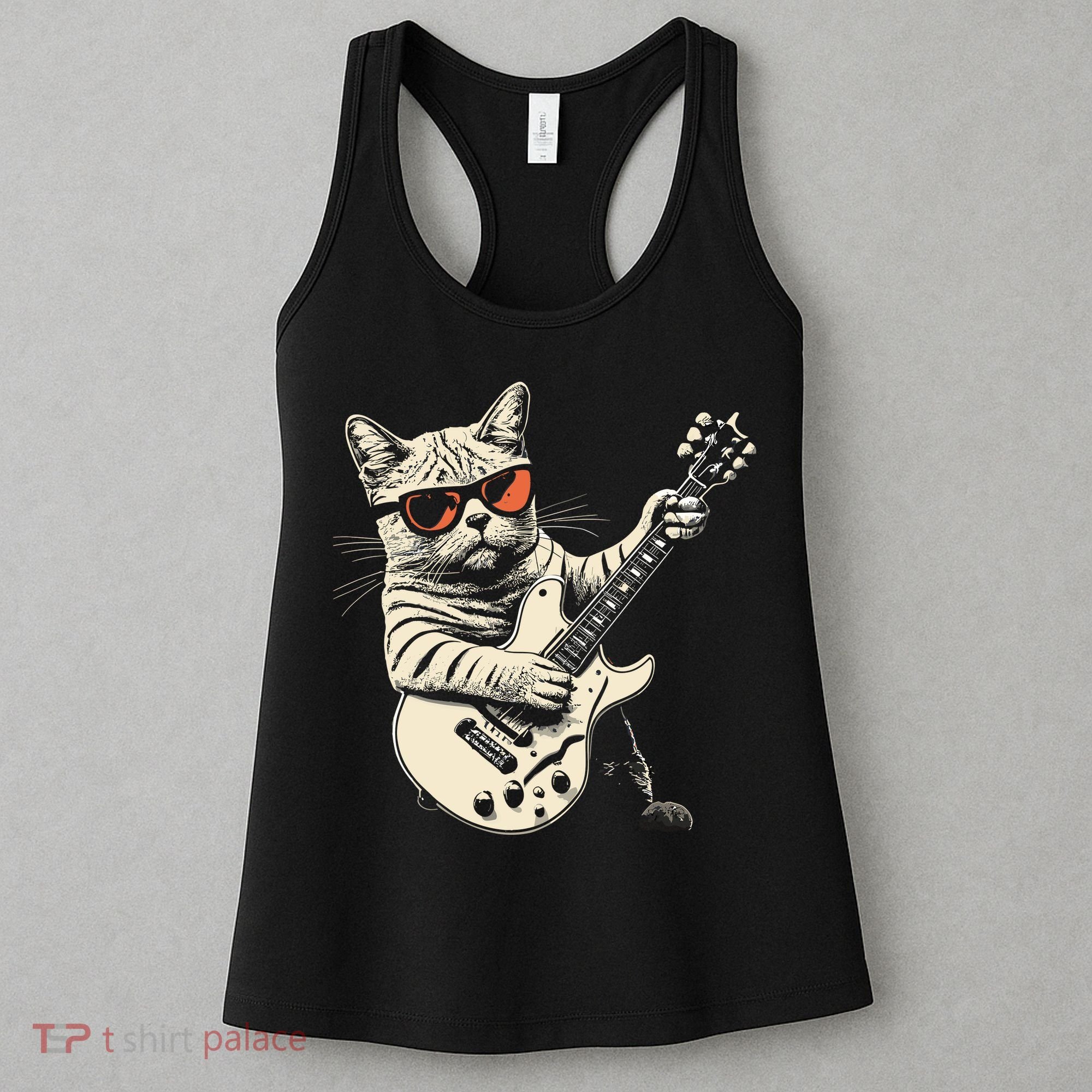 Rock Cat Playing Guitar Rock Kitty Funny Guitar Cat Women's Tank Top