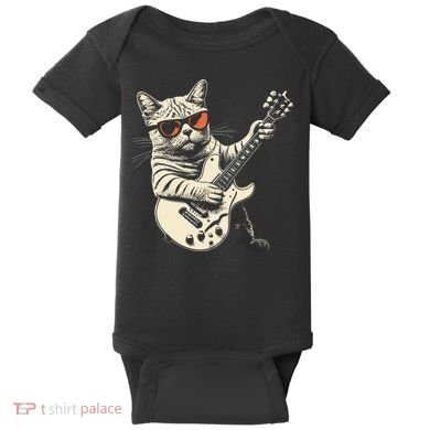 Rock Cat Playing Guitar Rock Kitty Funny Guitar Cat Baby Bodysuit