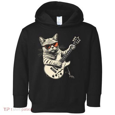 Rock Cat Playing Guitar Rock Kitty Funny Guitar Cat Toddler Hoodie