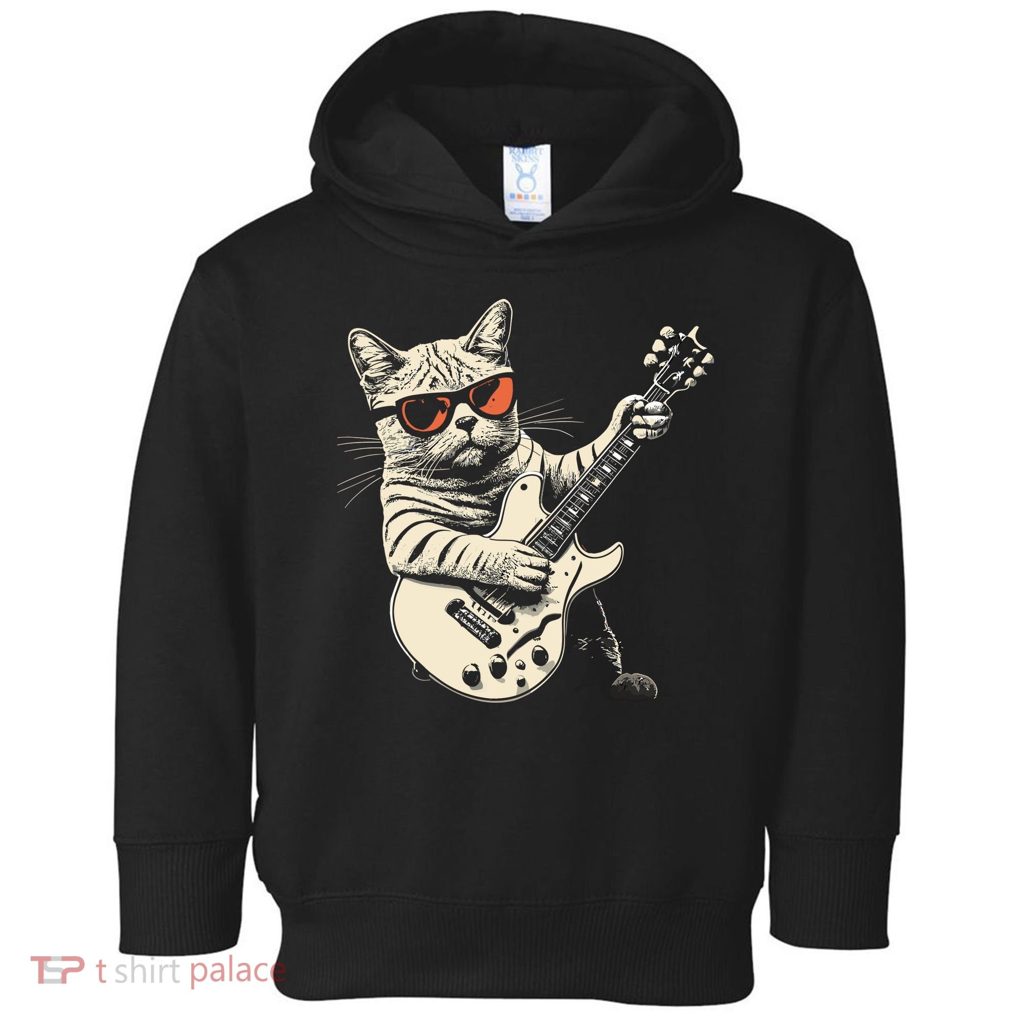 Rock Cat Playing Guitar Rock Kitty Funny Guitar Cat Toddler Hoodie