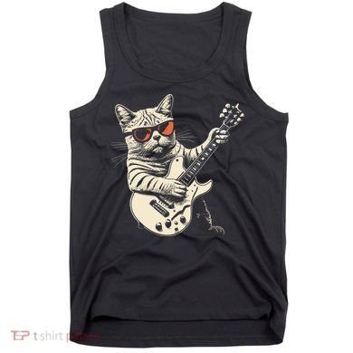Rock Cat Playing Guitar Rock Kitty Funny Guitar Cat Tank Top