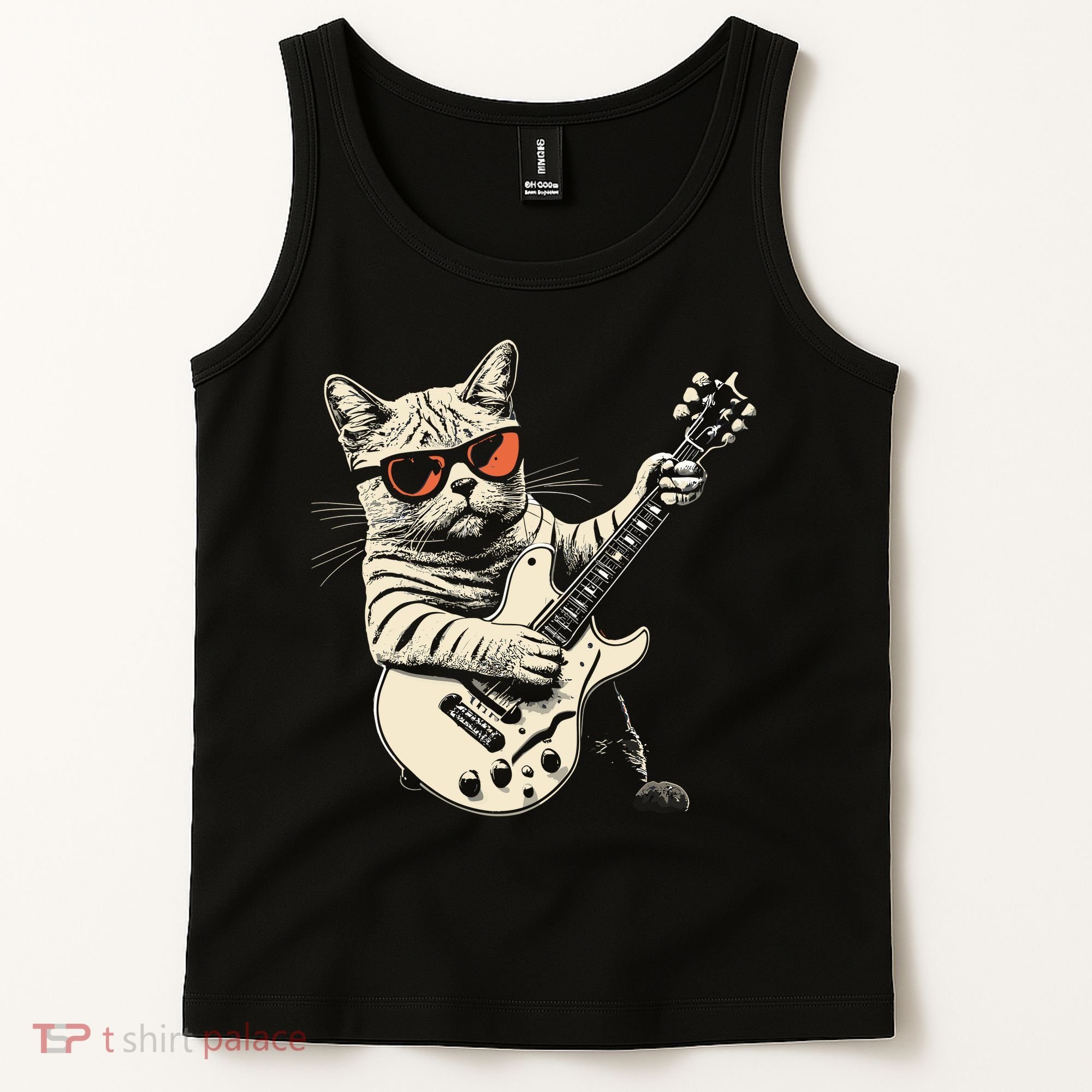 Rock Cat Playing Guitar Rock Kitty Funny Guitar Cat Tank Top
