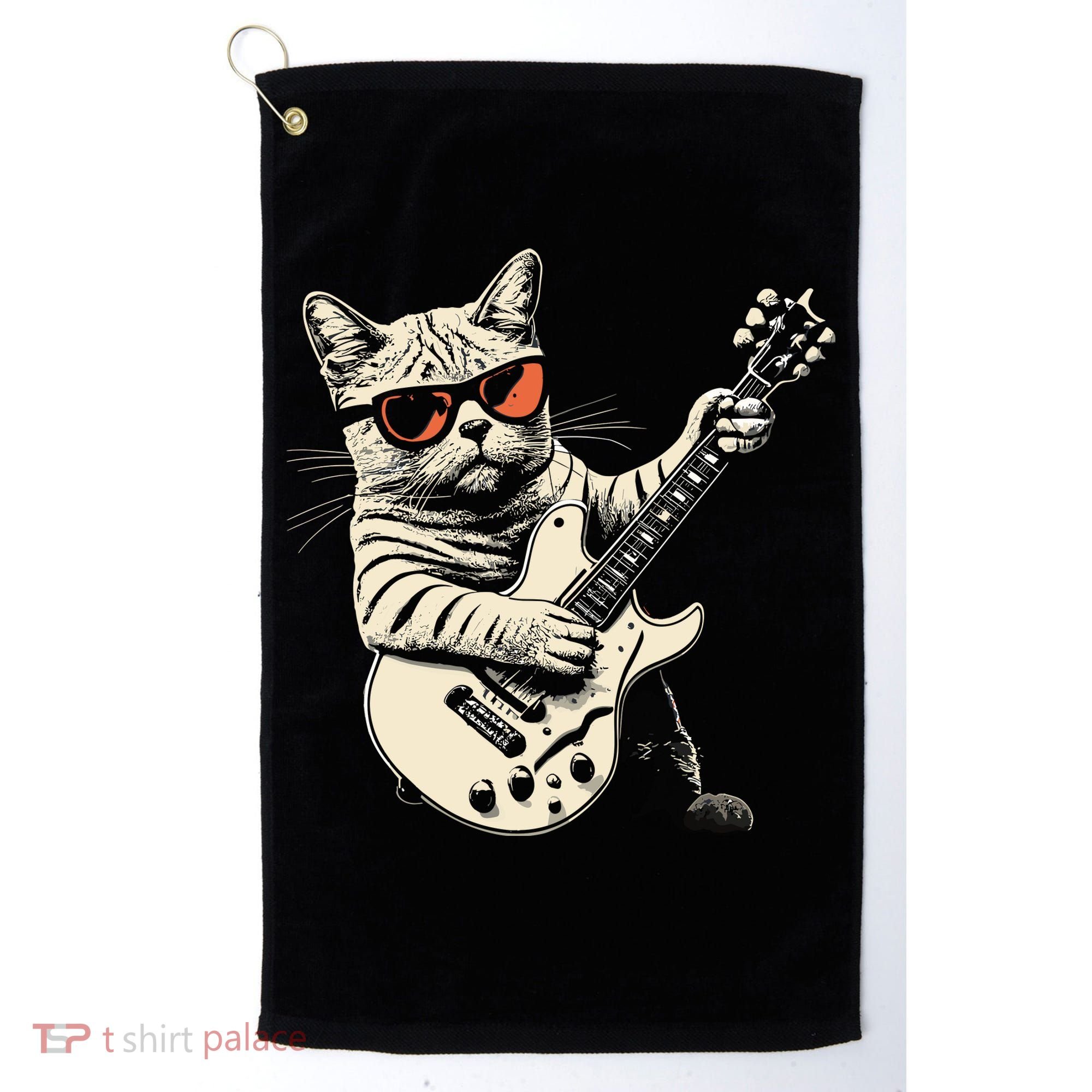Rock Cat Playing Guitar Rock Kitty Funny Guitar Cat Golf Towel