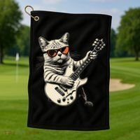 Rock Cat Playing Guitar Rock Kitty Funny Guitar Cat Golf Towel thumb 1