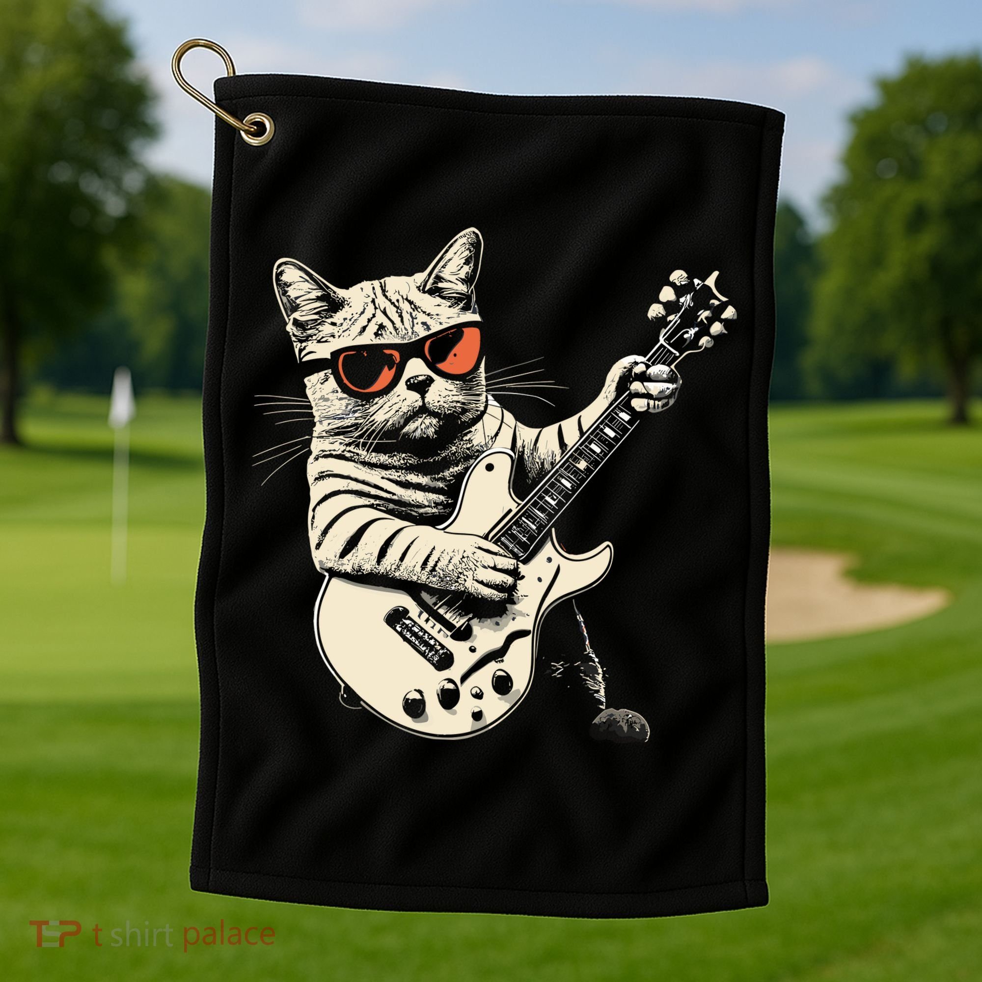 Rock Cat Playing Guitar Rock Kitty Funny Guitar Cat Golf Towel