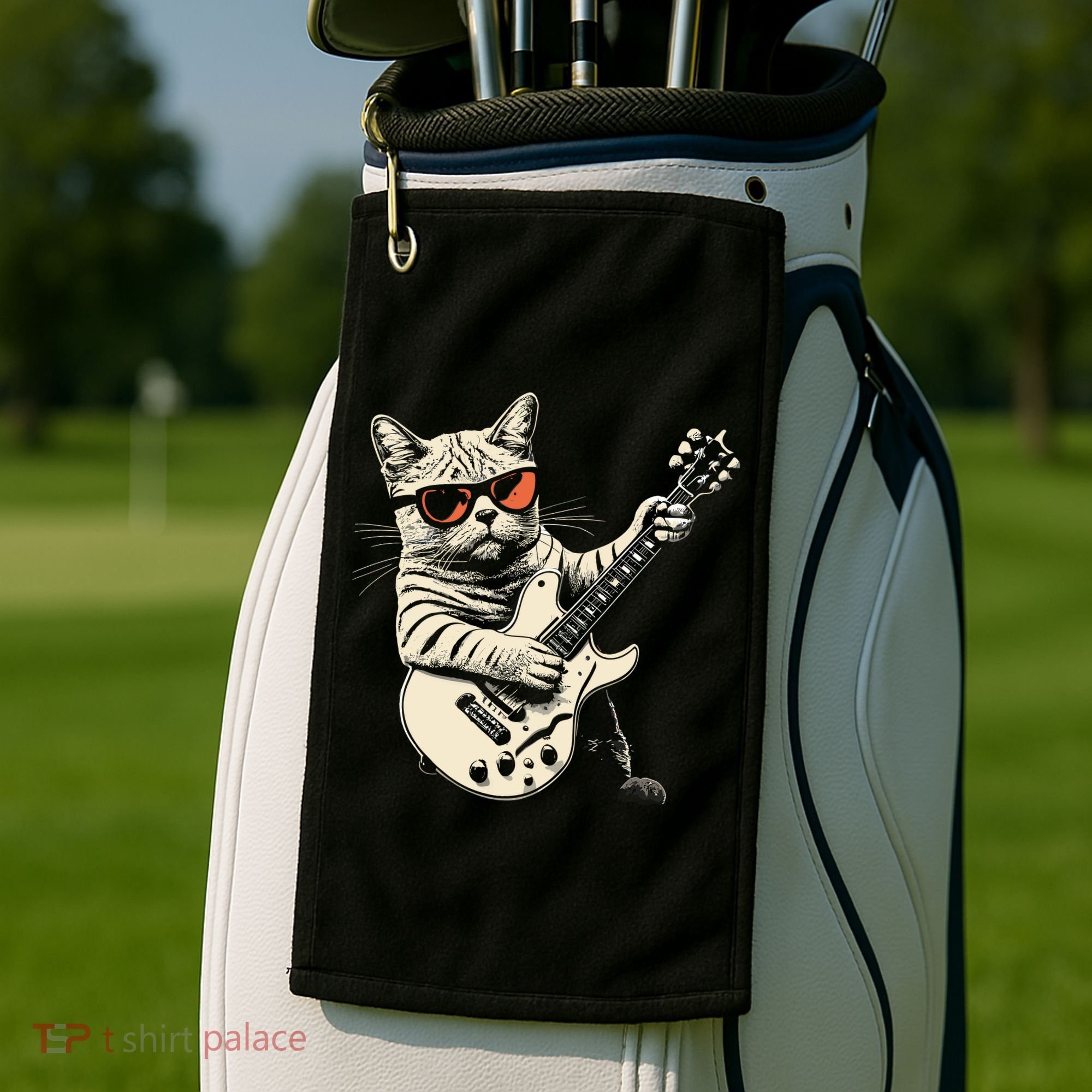 Rock Cat Playing Guitar Rock Kitty Funny Guitar Cat Golf Towel