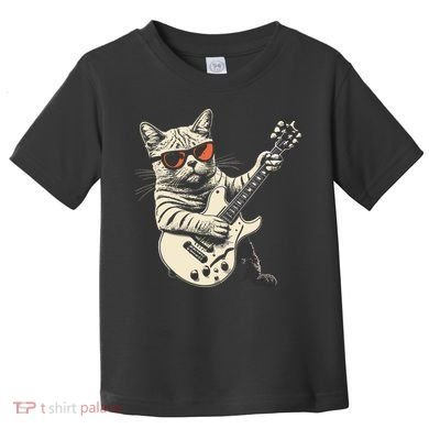 Rock Cat Playing Guitar Rock Kitty Funny Guitar Cat Toddler T-Shirt
