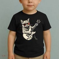 Rock Cat Playing Guitar Rock Kitty Funny Guitar Cat Toddler T-Shirt thumb 2