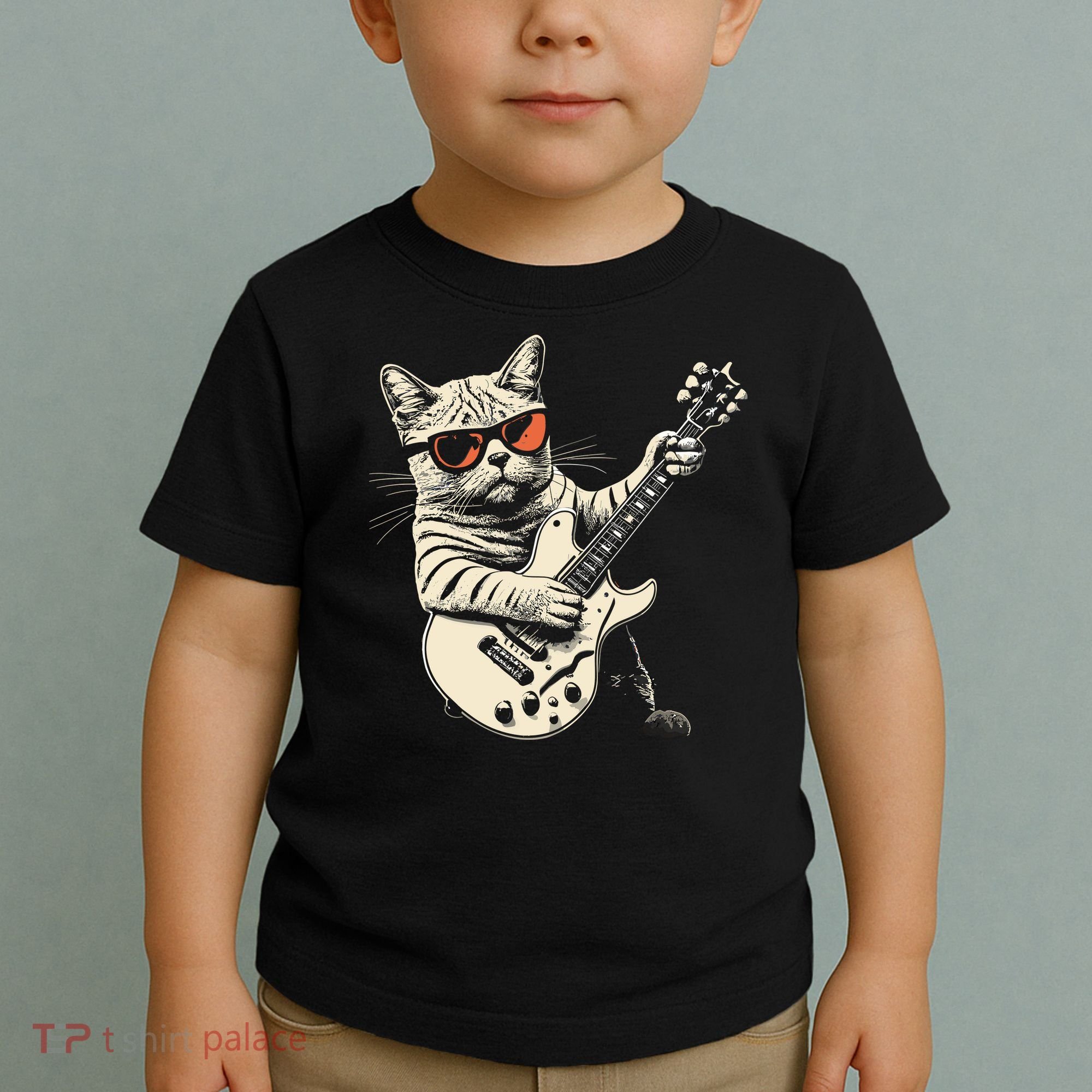 Rock Cat Playing Guitar Rock Kitty Funny Guitar Cat Toddler T-Shirt