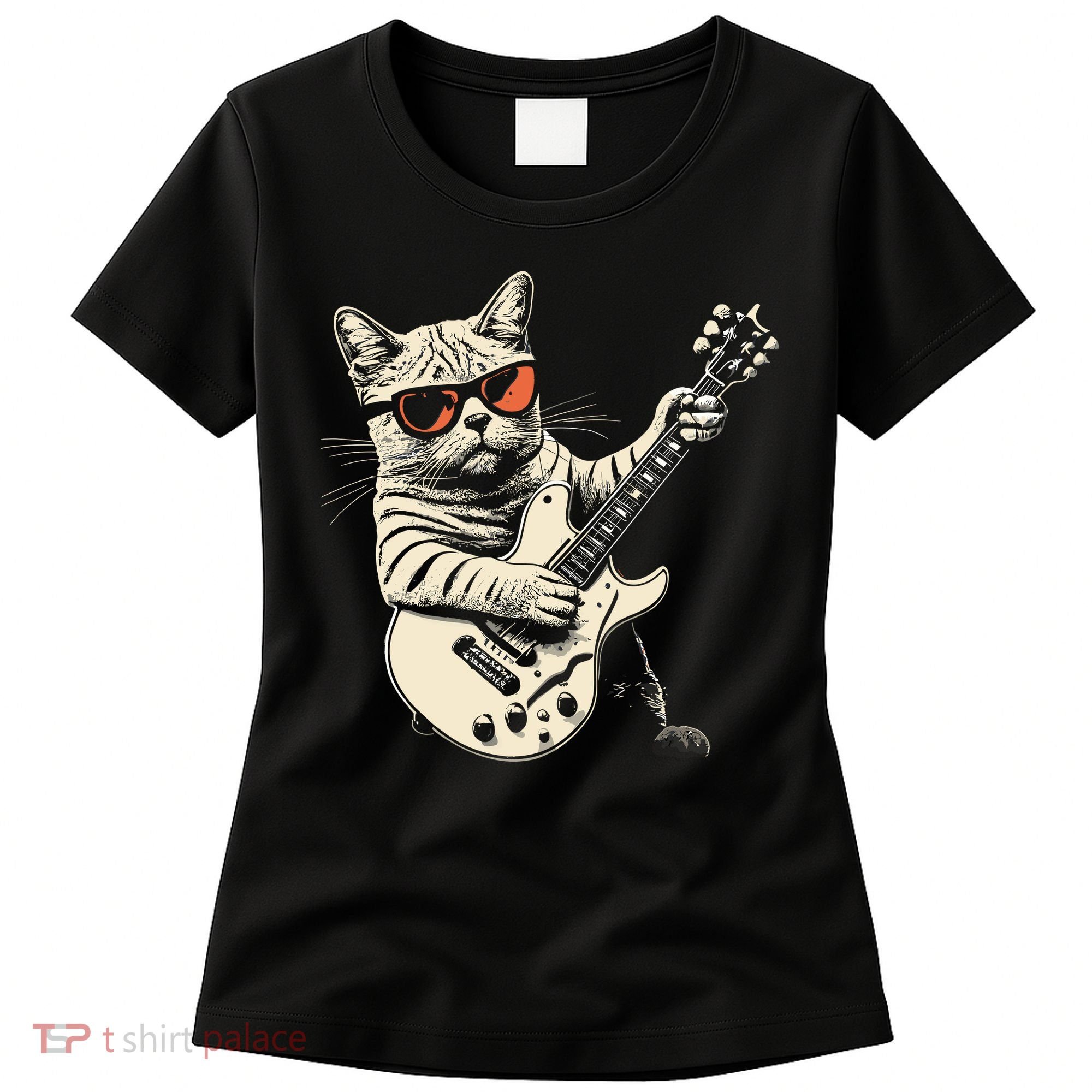 Rock Cat Playing Guitar Rock Kitty Funny Guitar Cat Women's T-Shirt