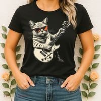 Rock Cat Playing Guitar Rock Kitty Funny Guitar Cat Women's T-Shirt thumb 2