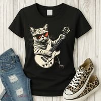 Rock Cat Playing Guitar Rock Kitty Funny Guitar Cat Women's T-Shirt thumb 3