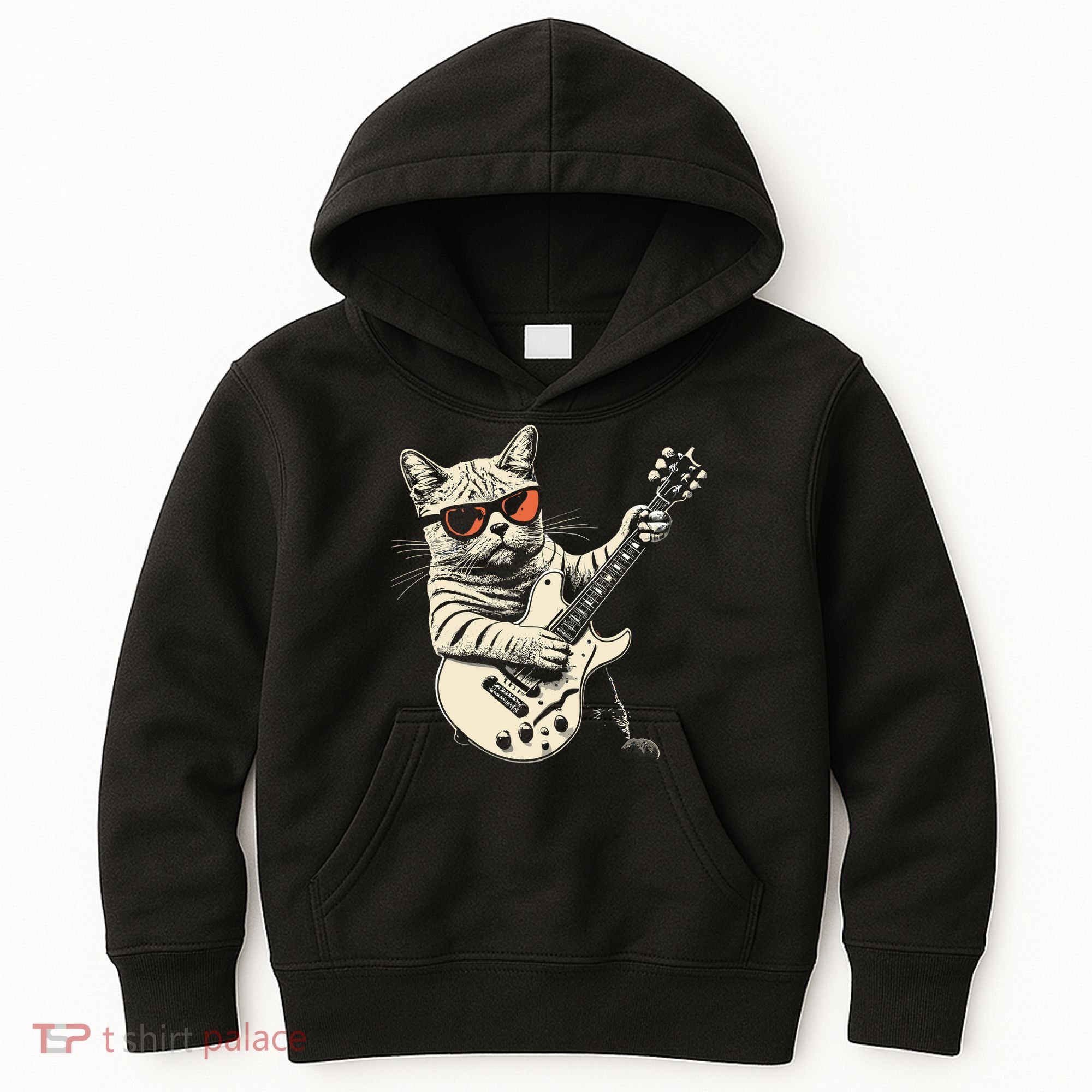 Rock Cat Playing Guitar Rock Kitty Funny Guitar Cat Kids Hoodie