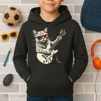 Rock Cat Playing Guitar Rock Kitty Funny Guitar Cat Kids Hoodie thumb 2
