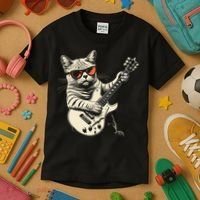 Rock Cat Playing Guitar Rock Kitty Funny Guitar Cat Kids T-Shirt thumb 3