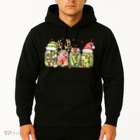 Retro Canned Pickle Christmas Light Xmas Pajama Pickle Lover Hoodie thumb 2