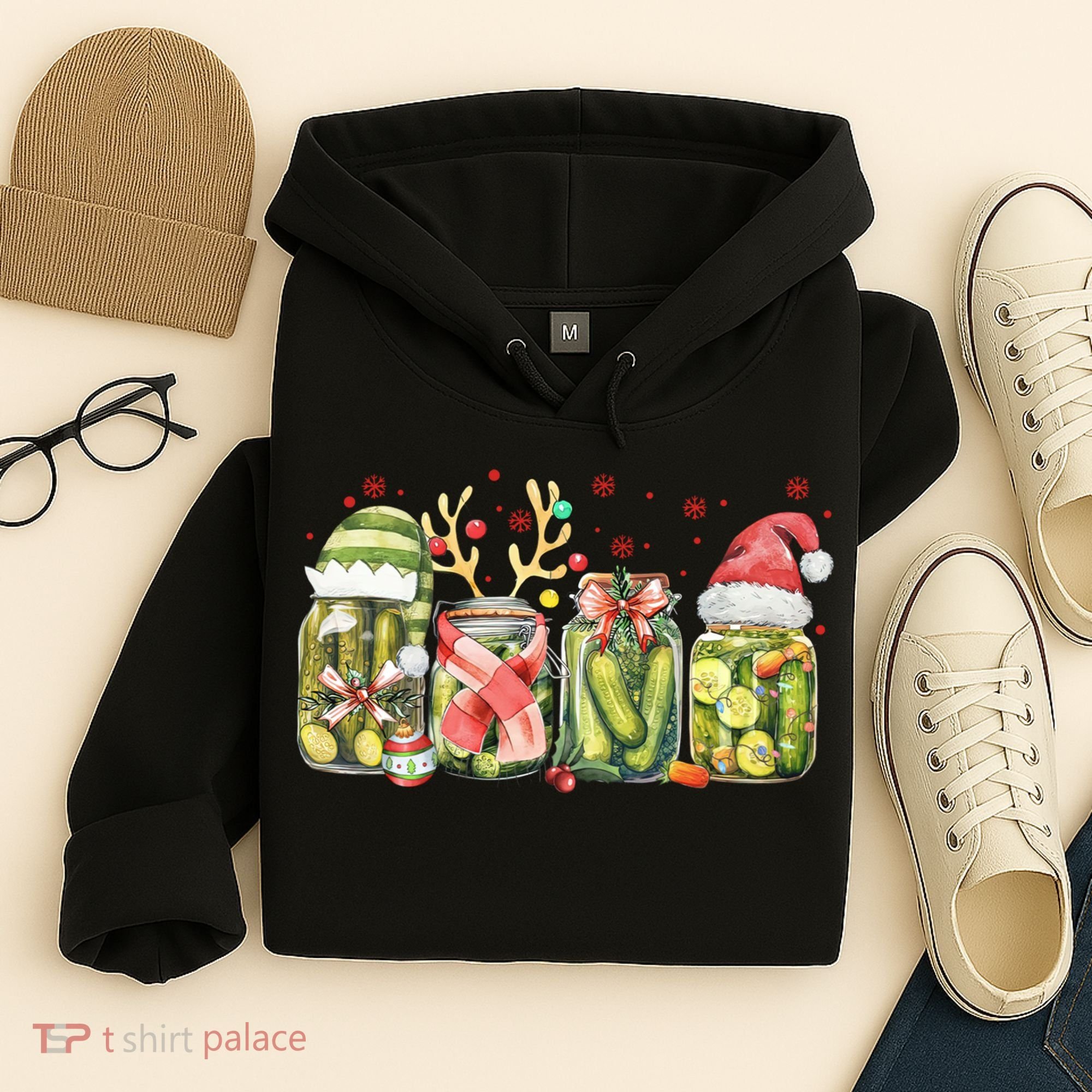 Retro Canned Pickle Christmas Light Xmas Pajama Pickle Lover Hoodie