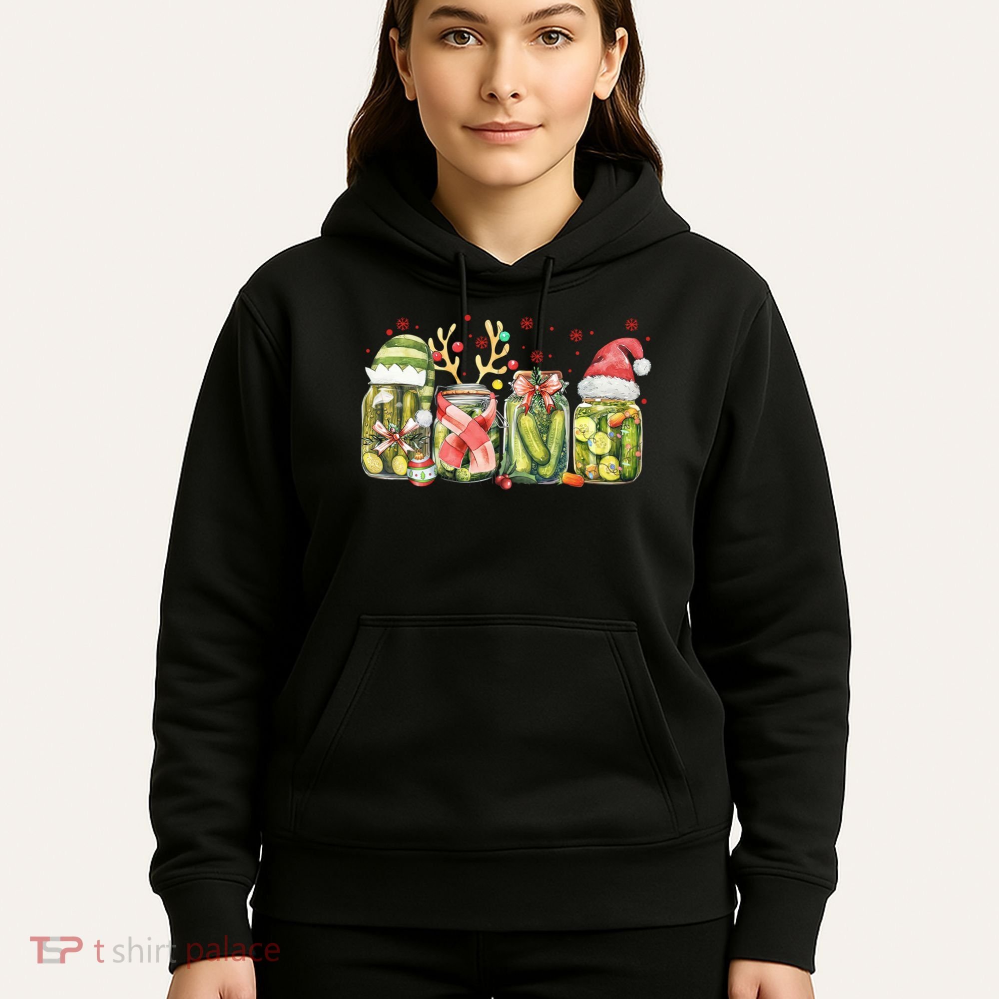 Retro Canned Pickle Christmas Light Xmas Pajama Pickle Lover Hoodie