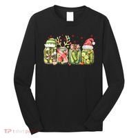 Retro Canned Pickle Christmas Light Xmas Pajama Pickle Lover Long Sleeve Shirt thumb 0