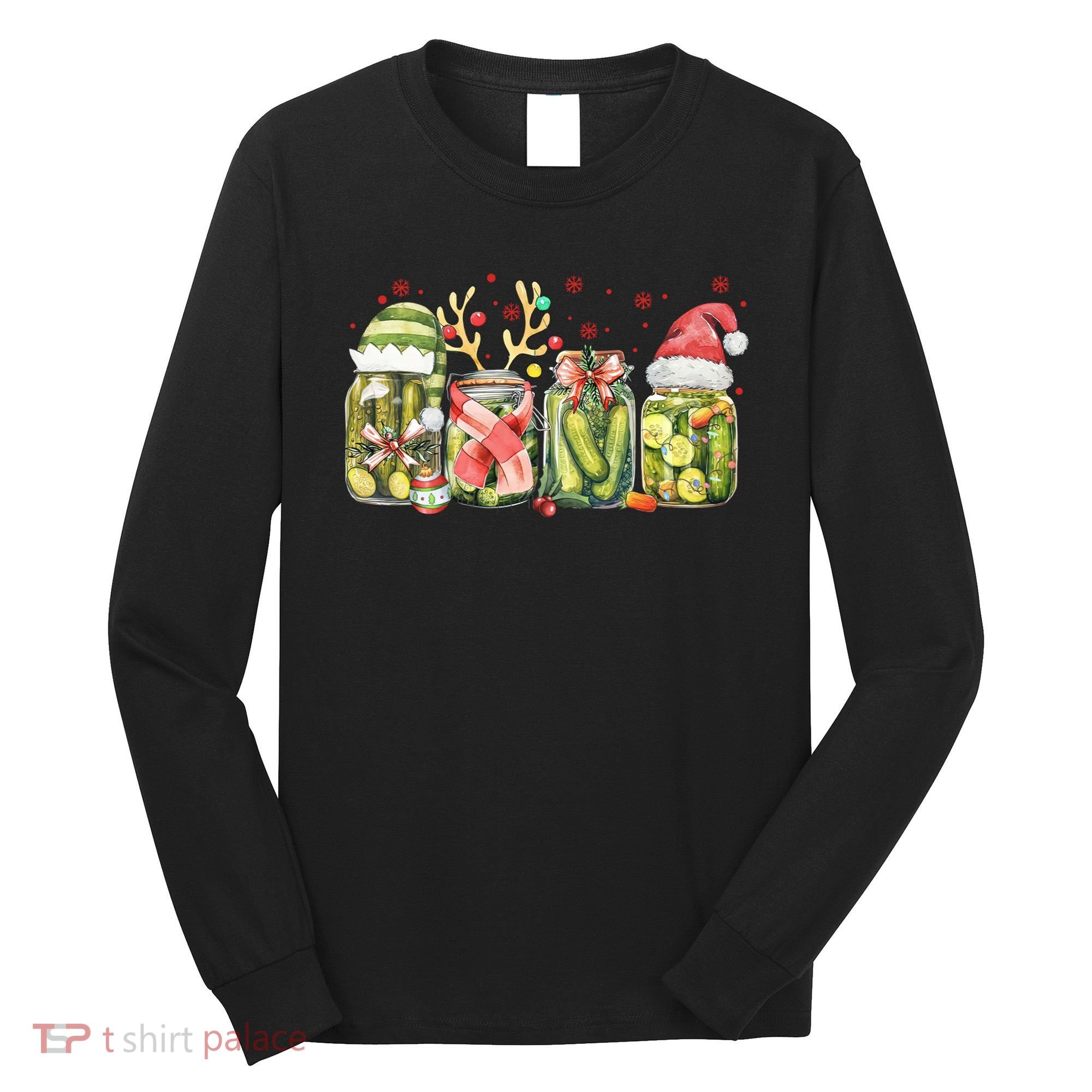 Retro Canned Pickle Christmas Light Xmas Pajama Pickle Lover Long Sleeve Shirt