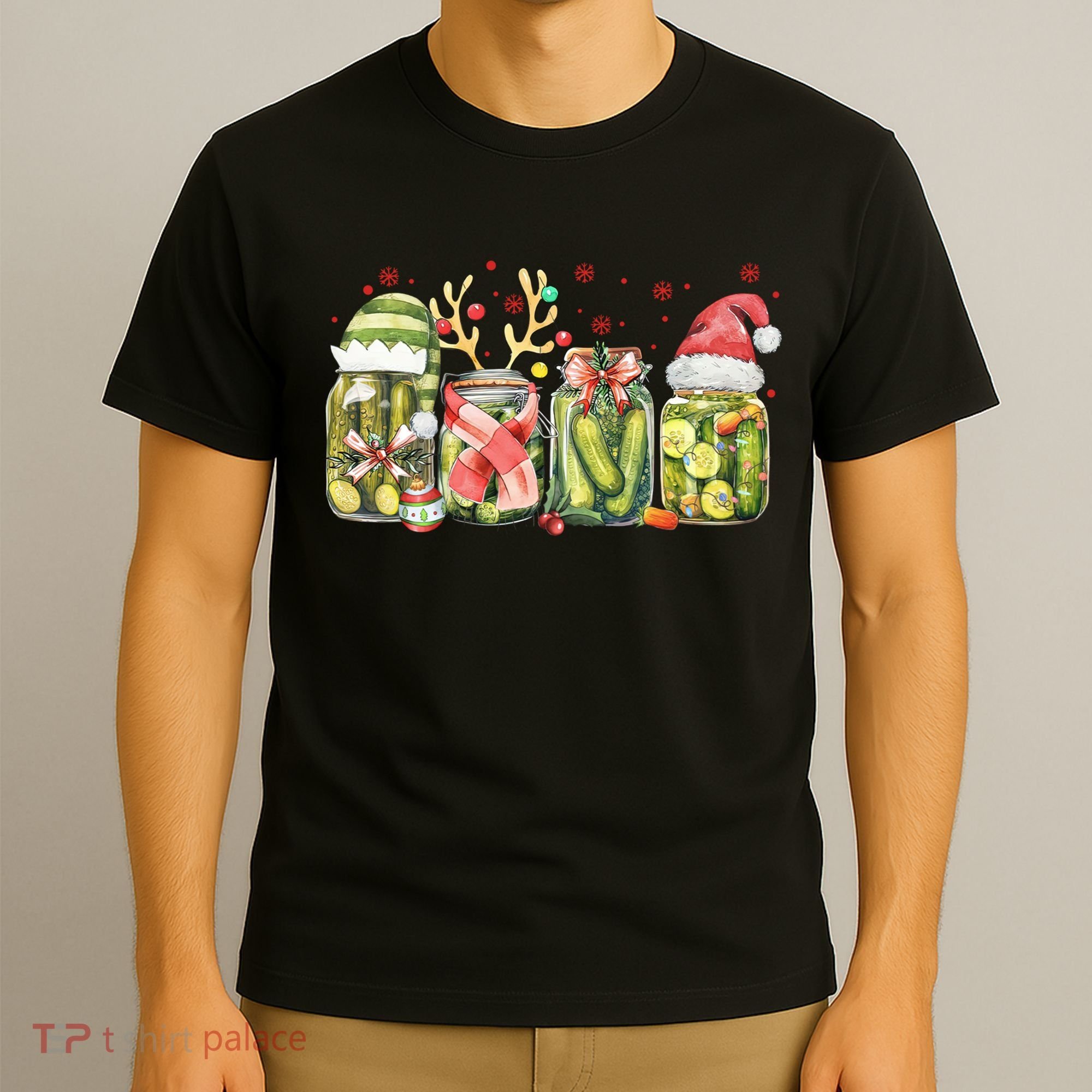 Retro Canned Pickle Christmas Light Xmas Pajama Pickle Lover T-Shirt