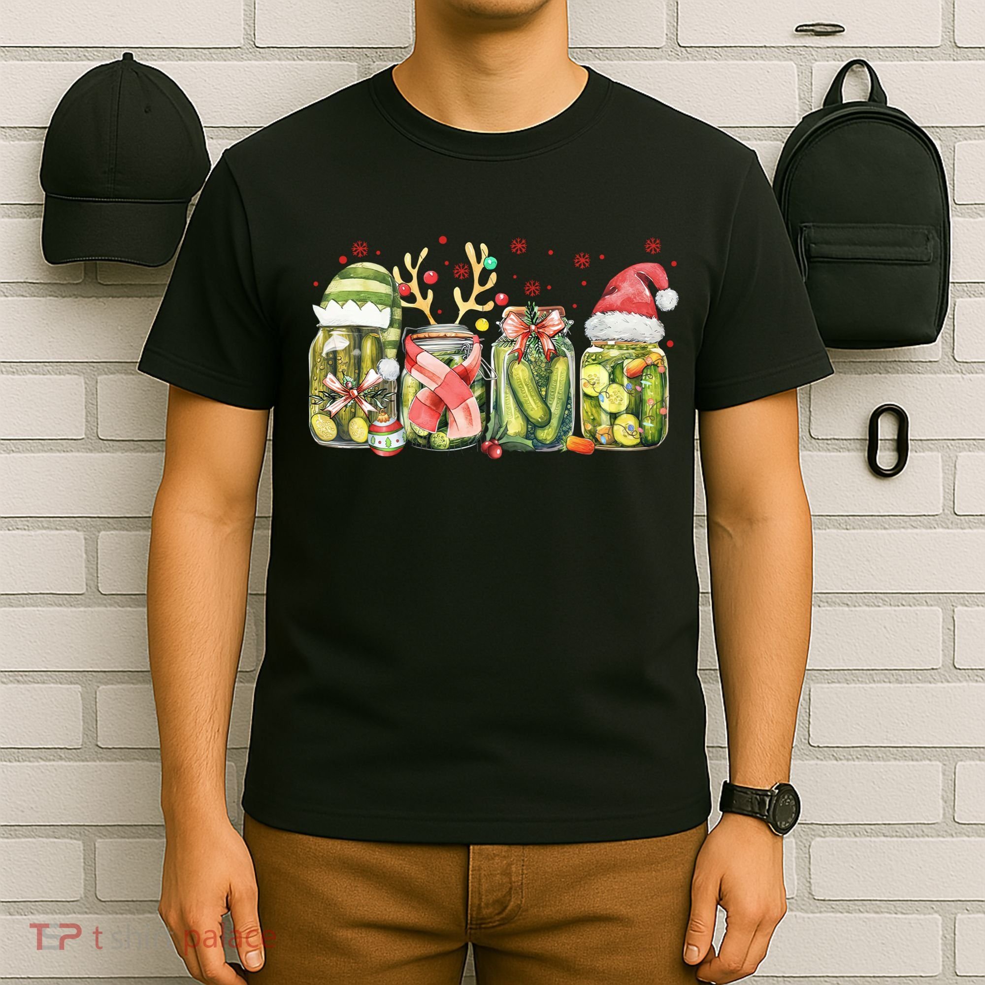Retro Canned Pickle Christmas Light Xmas Pajama Pickle Lover T-Shirt