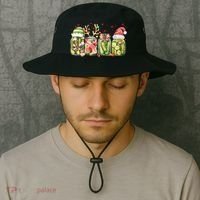 Retro Canned Pickle Christmas Light Xmas Pajama Pickle Lover Bucket Hat thumb 2