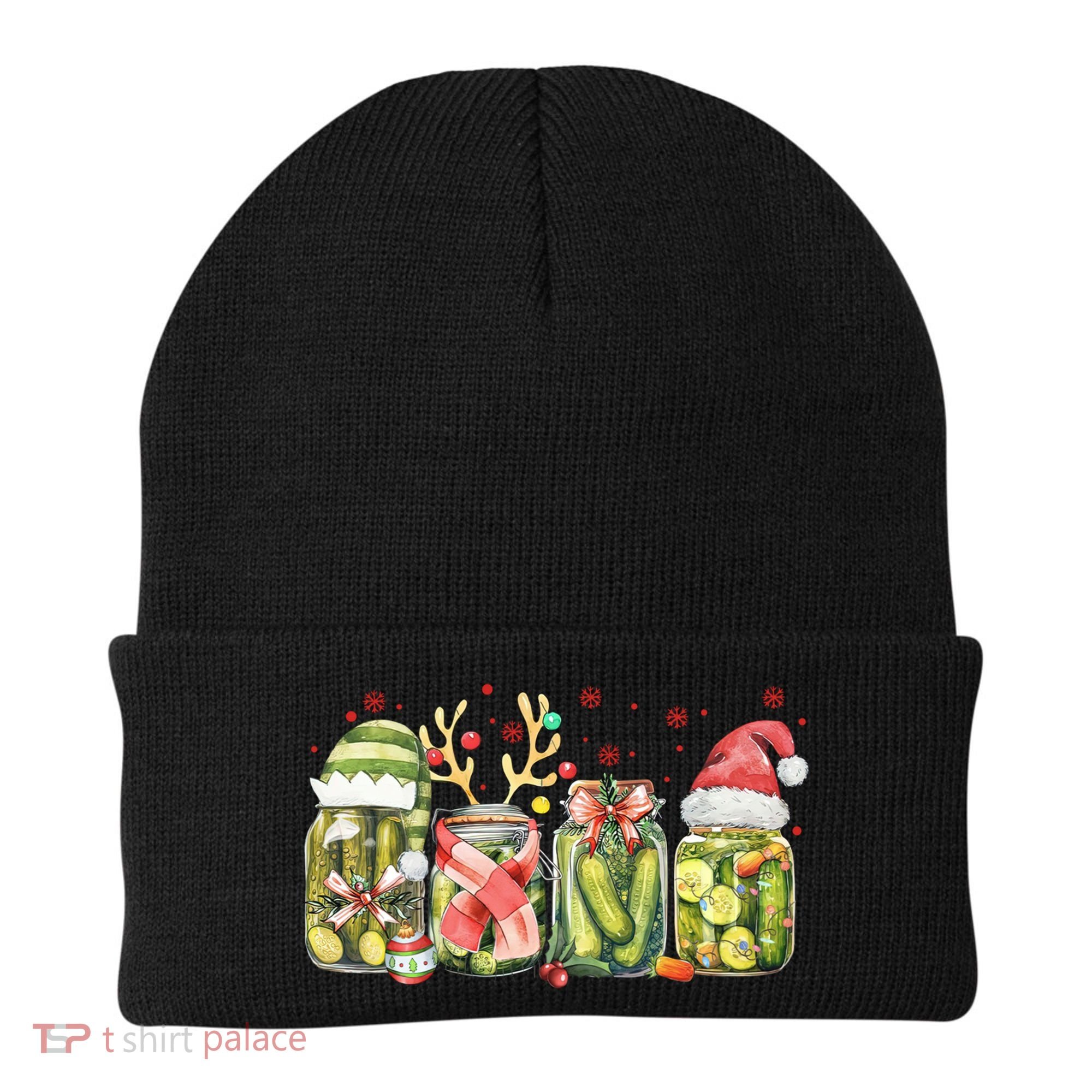Retro Canned Pickle Christmas Light Xmas Pajama Pickle Lover Beanie