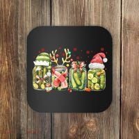 Retro Canned Pickle Christmas Light Xmas Pajama Pickle Lover Coaster thumb 0