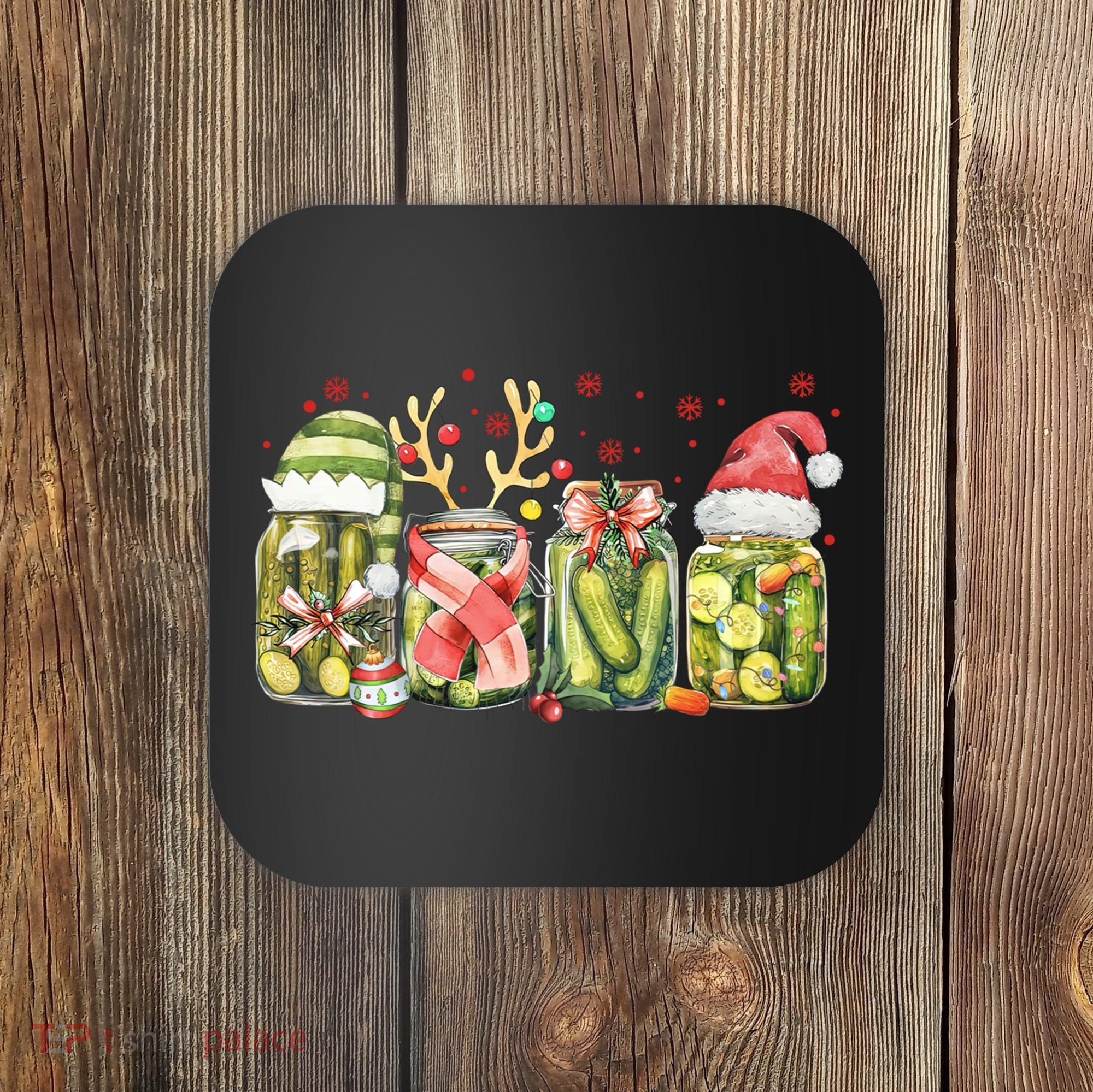 Retro Canned Pickle Christmas Light Xmas Pajama Pickle Lover Coaster