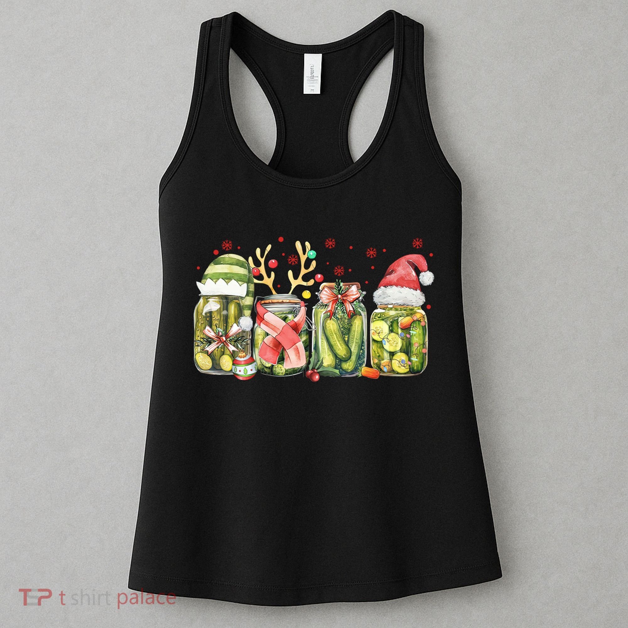 Retro Canned Pickle Christmas Light Xmas Pajama Pickle Lover Women's Tank Top