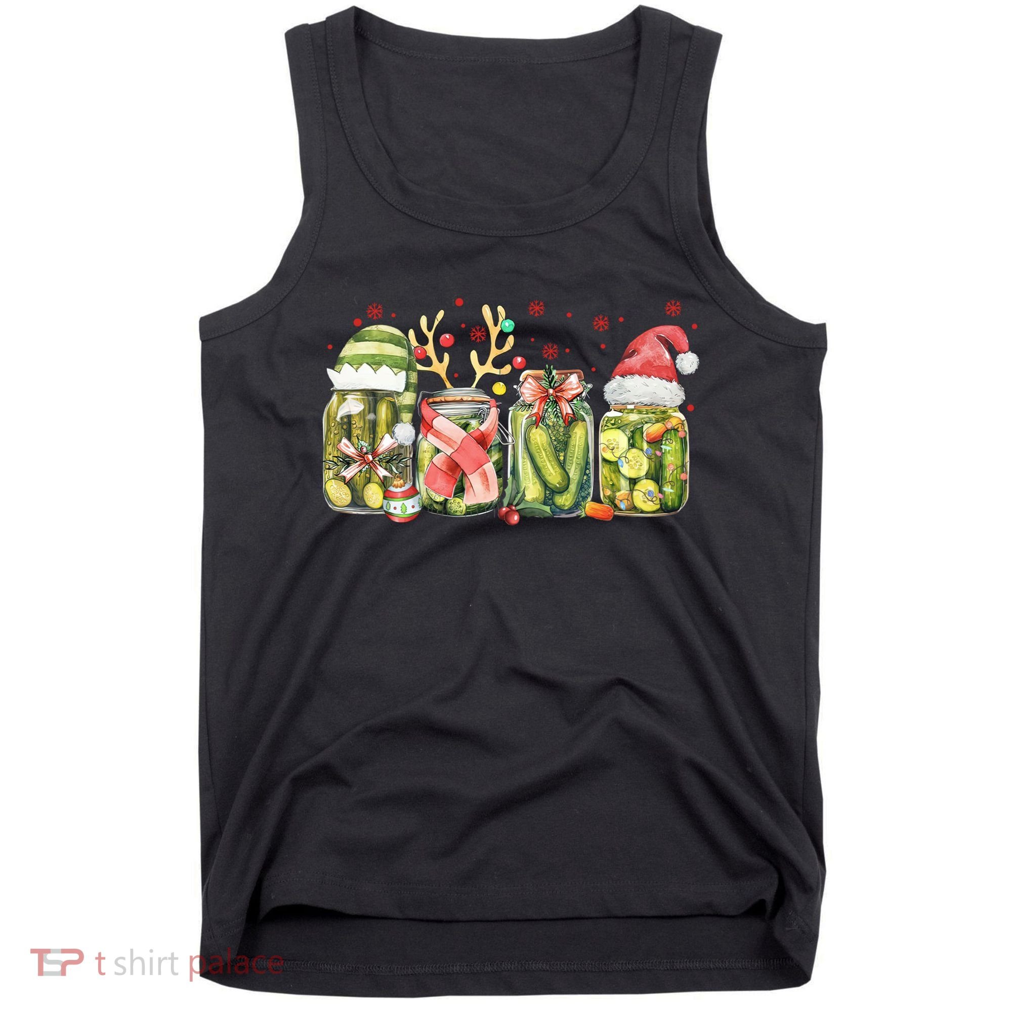 Retro Canned Pickle Christmas Light Xmas Pajama Pickle Lover Tank Top