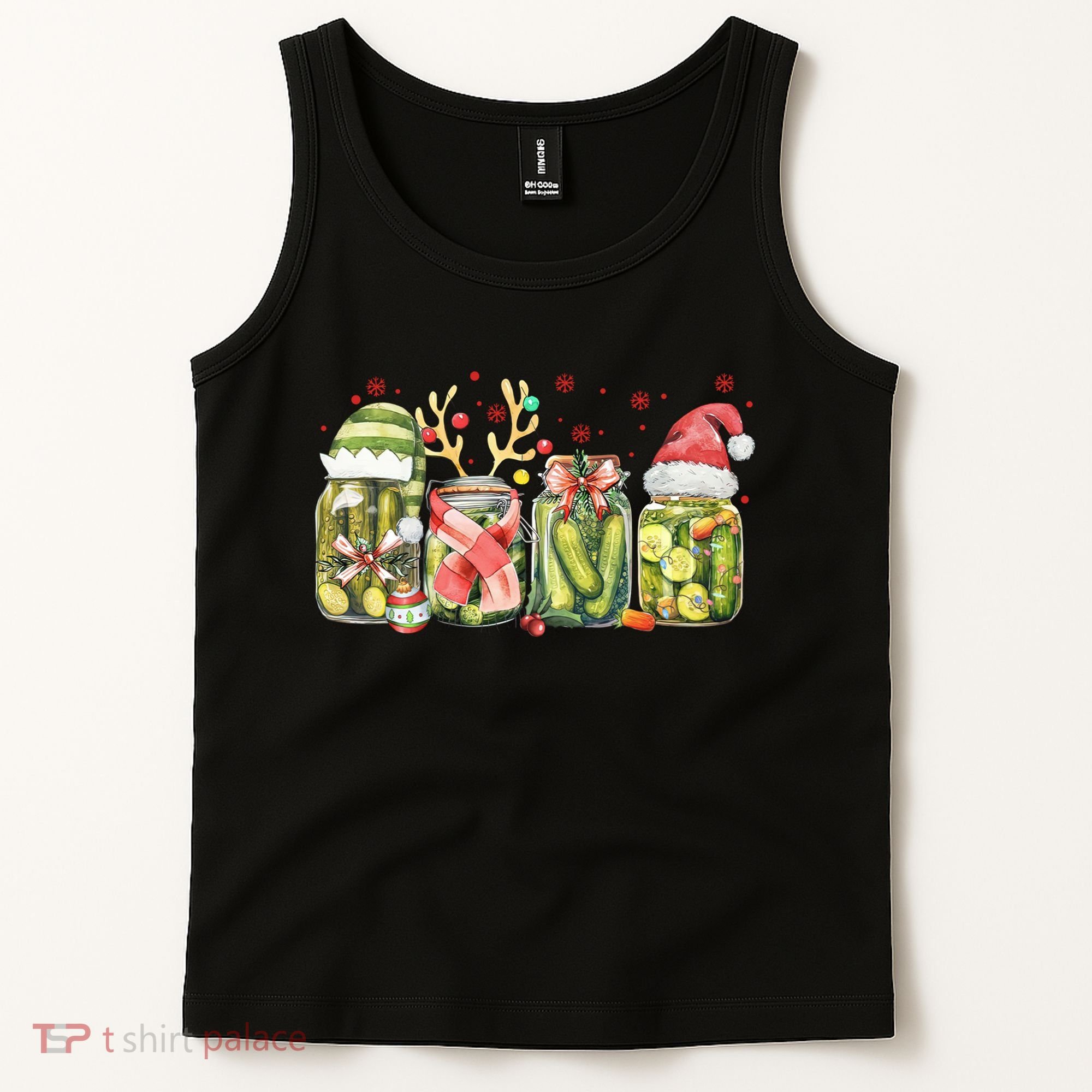 Retro Canned Pickle Christmas Light Xmas Pajama Pickle Lover Tank Top