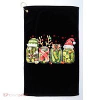 Retro Canned Pickle Christmas Light Xmas Pajama Pickle Lover Golf Towel thumb 0